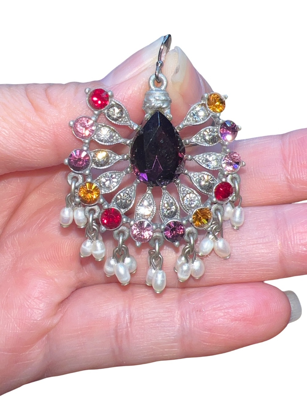 Ben-Amun  Crystals And pearls Dangle Pewter earrings